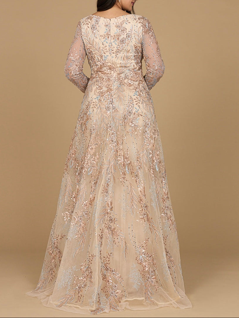 Lace Long Sleeve Gown with Overskirt