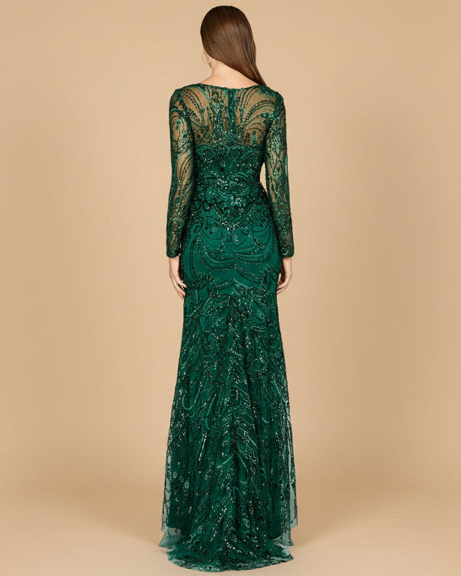 High Neck Long Sleeve Lace Gown | 29050