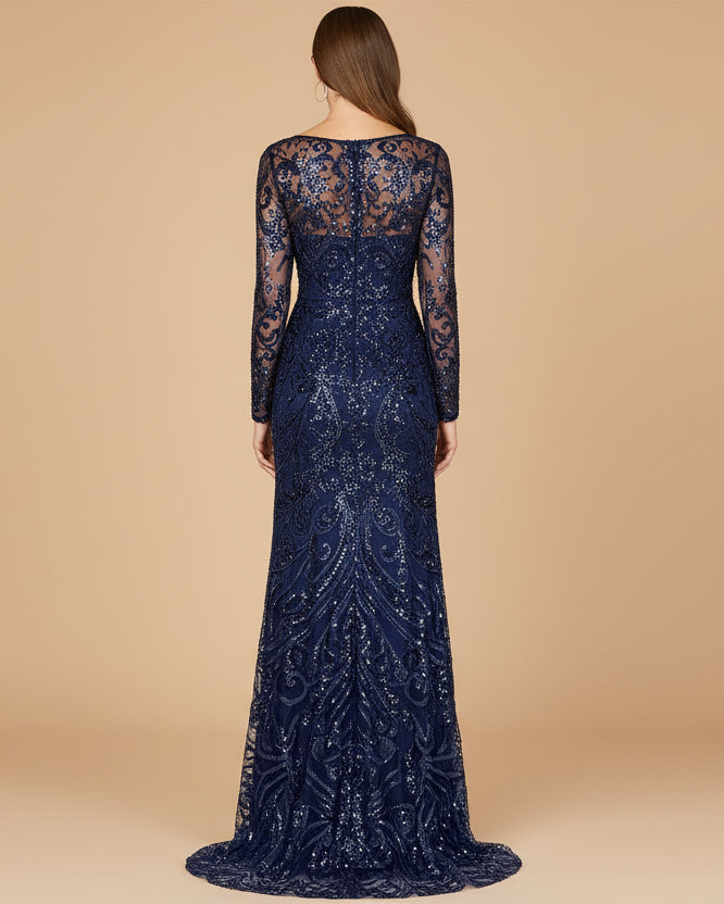 High Neck Long Sleeve Lace Gown | 29050