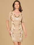 Beaded Short Sleeve Cocktail Dress