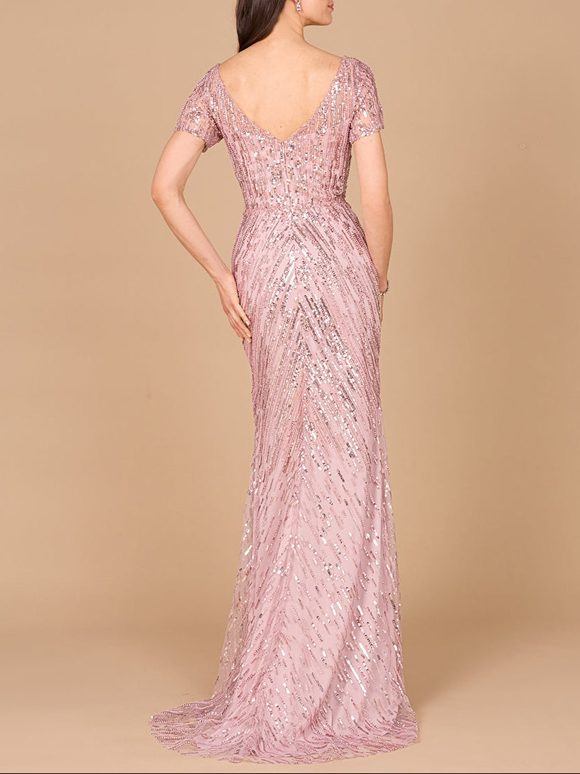 Short Sleeve, Beaded Mermaid Gown