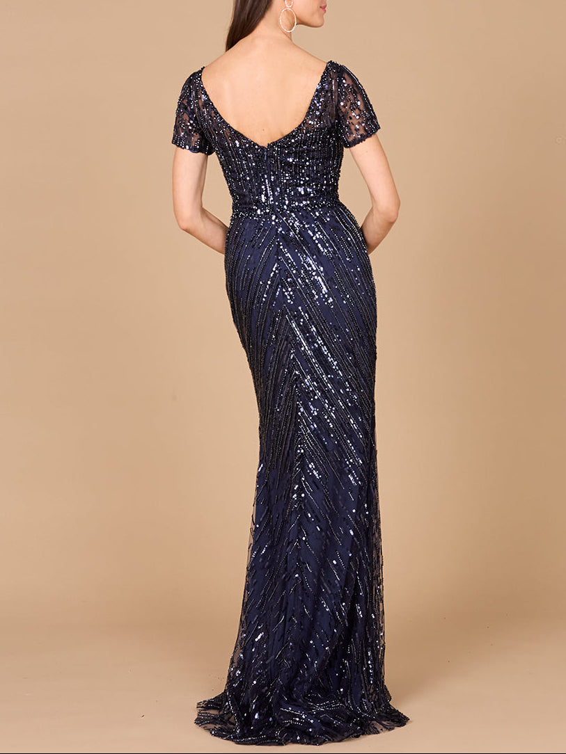 Short Sleeve, Beaded Mermaid Gown