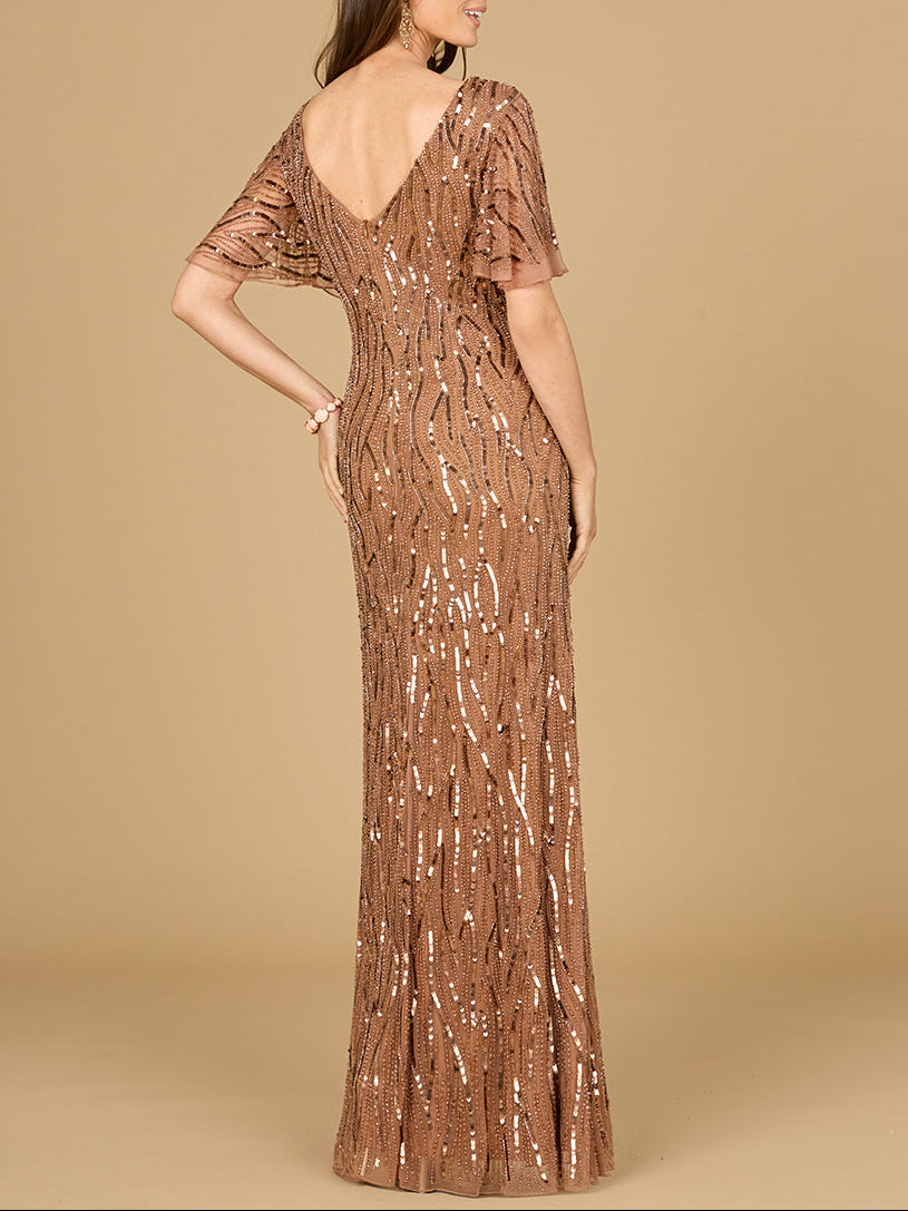 Beaded Gown With Cape Sleeves