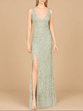 Embellished Gown with Slit - OUTLET