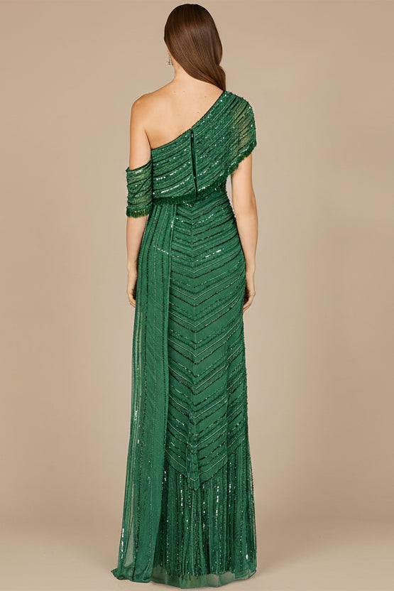 Off Shoulder Sheath Beaded Gown - OUTLET