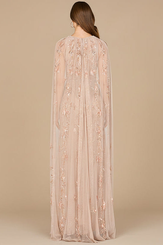 Mermaid Beaded Dress with Long Cape - OUTLET