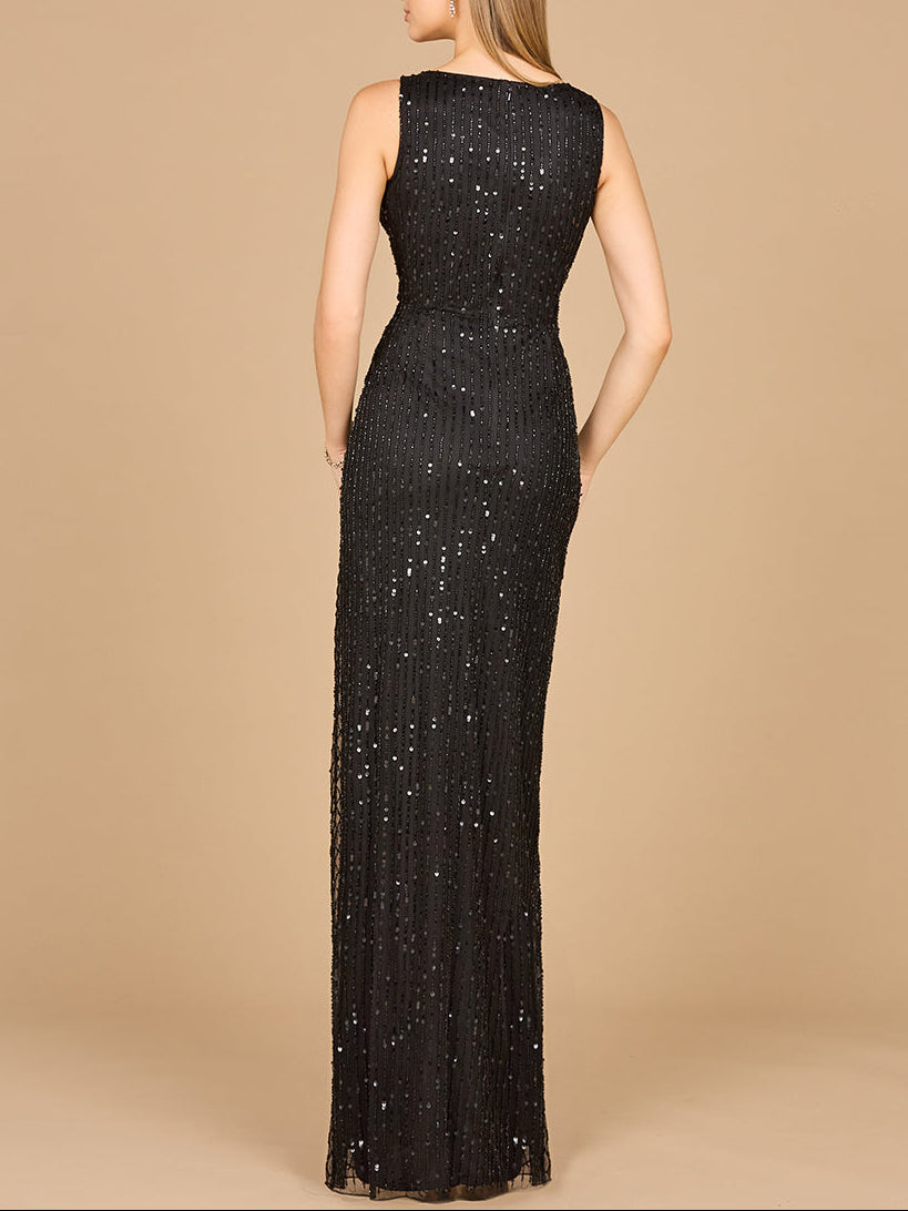 Beaded Black Gown with Slit