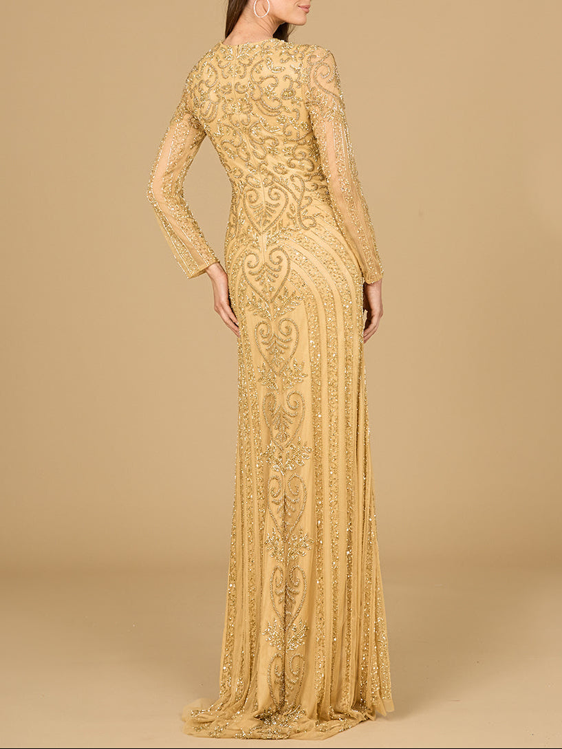 V Neck Beaded Long Sleeve Dress