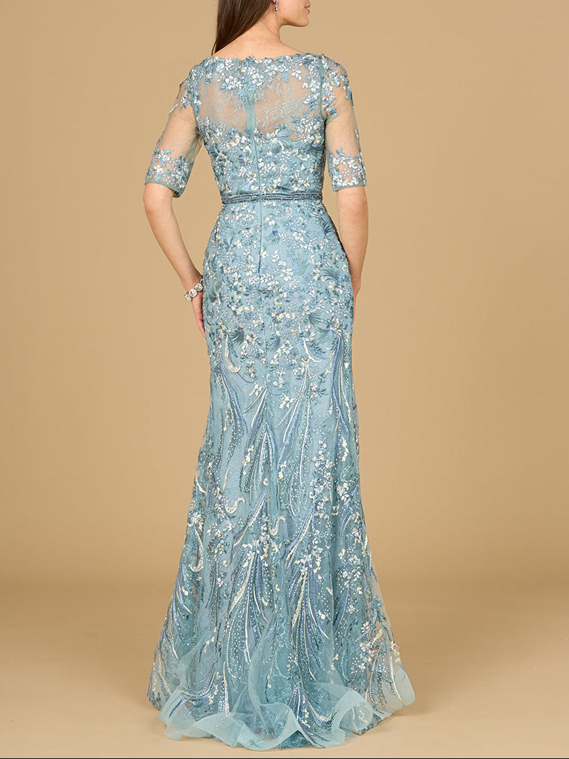 Short Sleeve Lace Fitted Gown