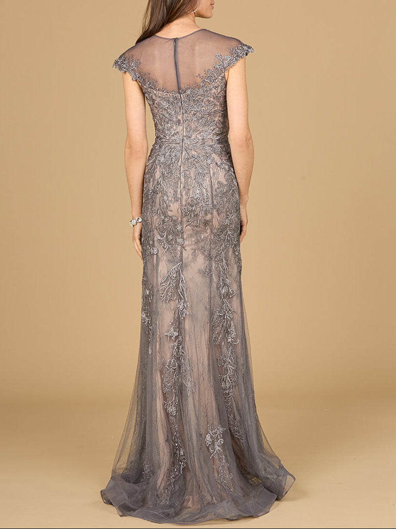 Sheath Lace Gown with Cap Sleeves