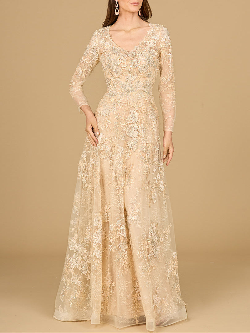 Lace Ballgown with Long Sleeves