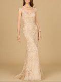 Mermaid Lace Gown with Cap Sleeves