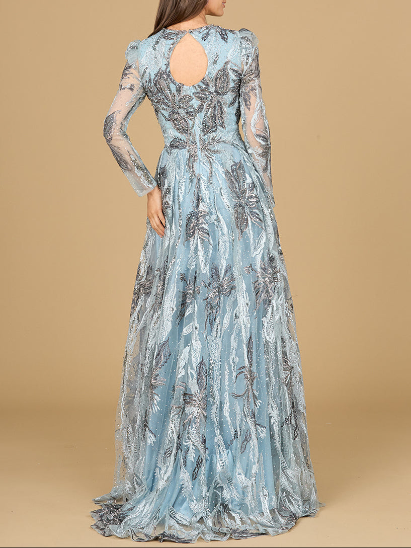 Long Sleeve V-Neck A-Line Gown