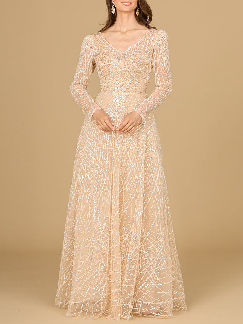 Long Sleeve V-Neck Ballgown