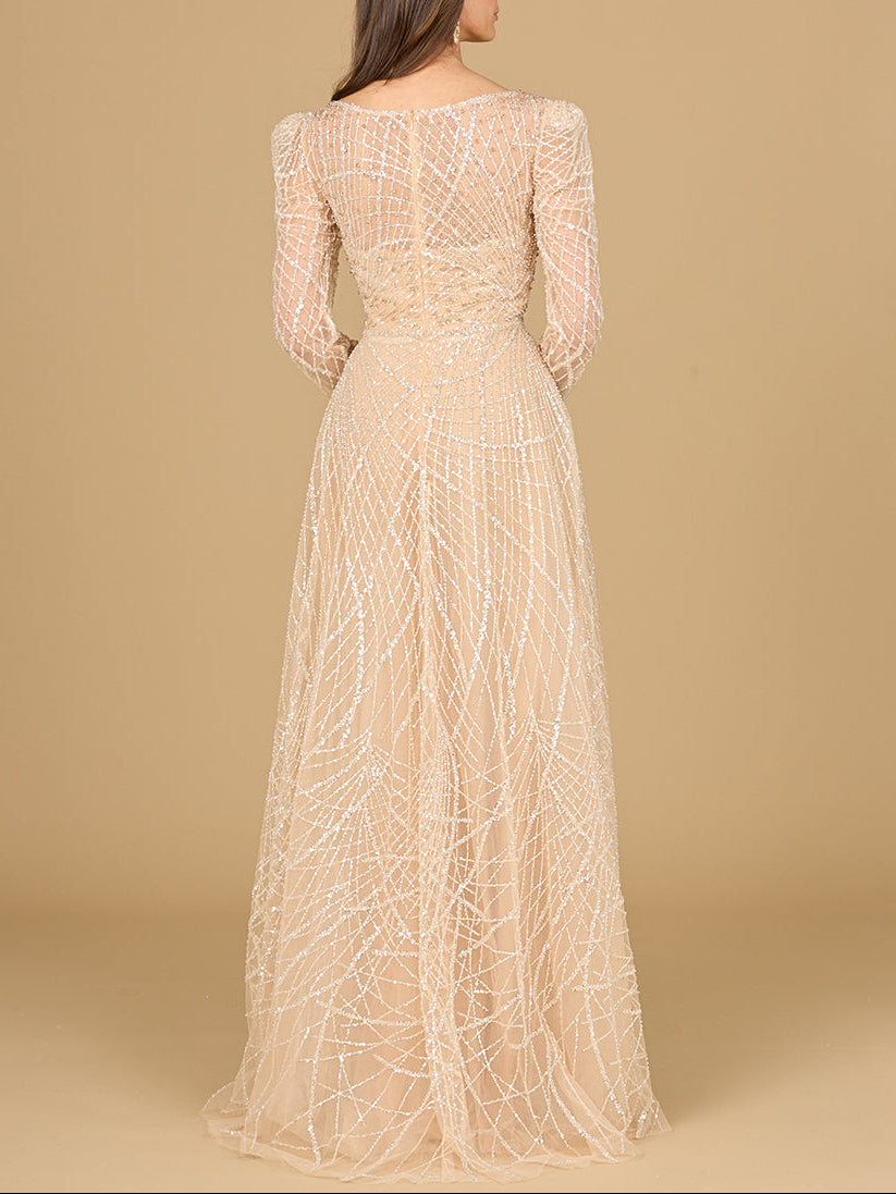 Long Sleeve V-Neck Ballgown