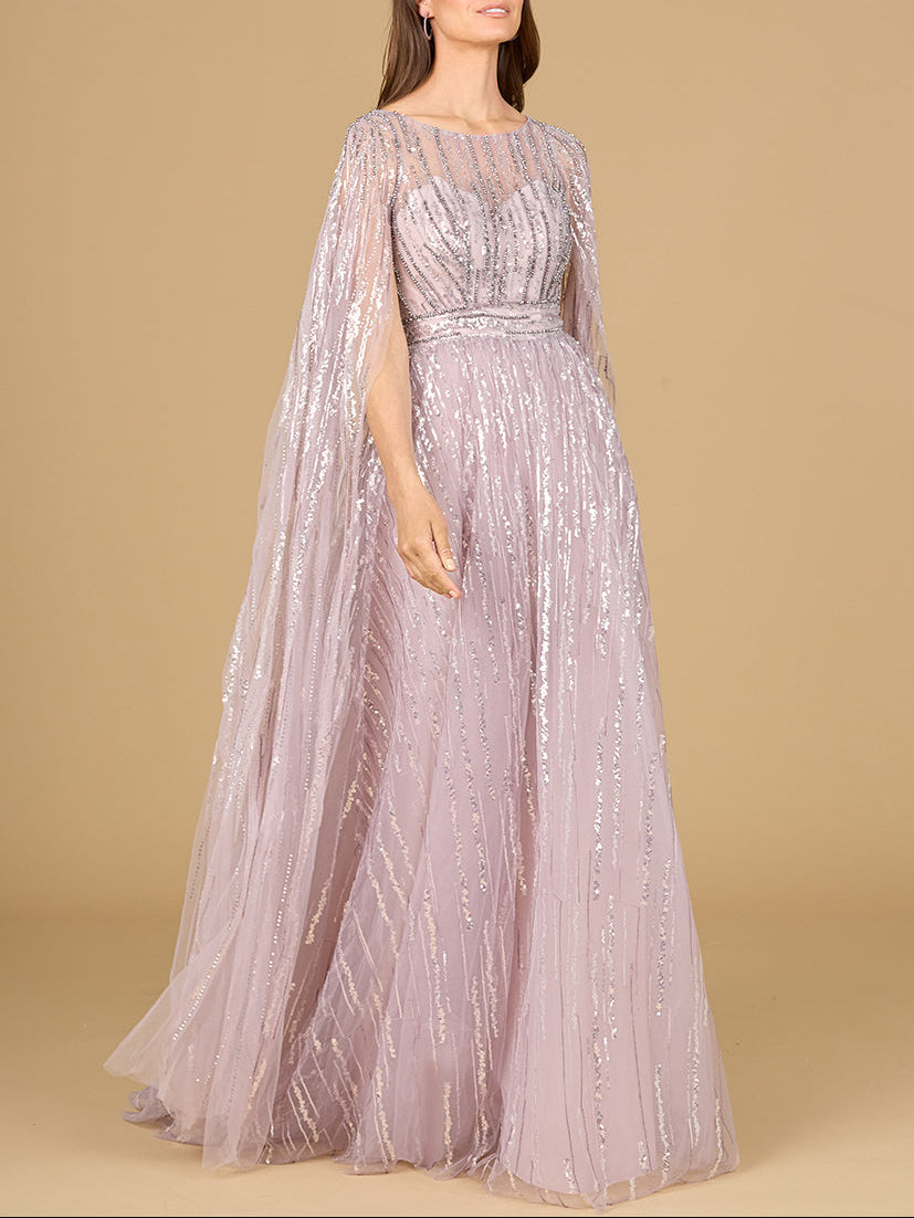 A-line Gown with Long Cape Sleeves