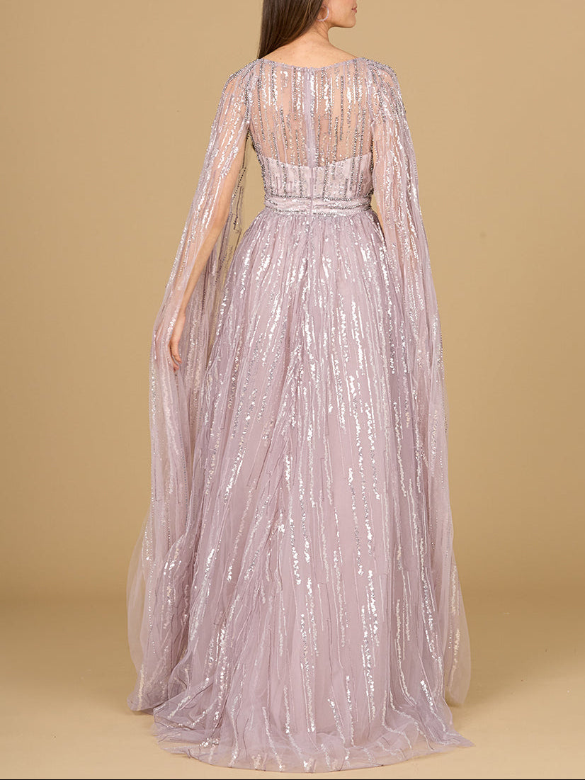 A-line Gown with Long Cape Sleeves