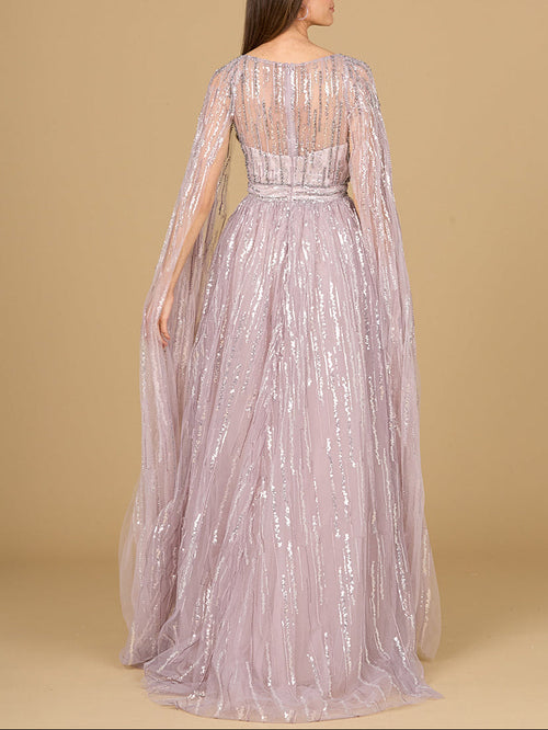 A-line Gown with Long Cape Sleeves