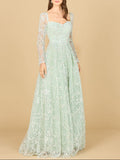 Long Sleeve Beaded Lace Gown | 29151