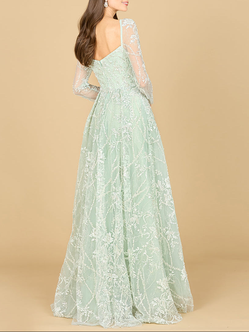 Long Sleeve Beaded Lace Gown | 29151