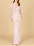 Long Sleeve Lace Fitted Gown - 29152 | OUTLET