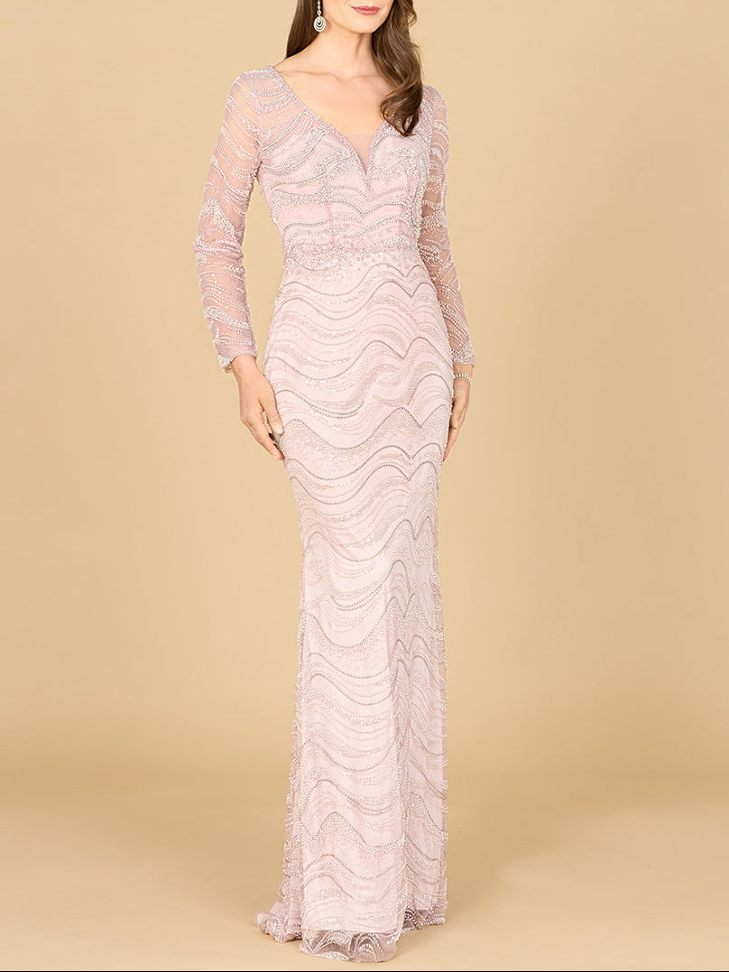 Long Sleeve Lace Fitted Gown - 29152 | OUTLET