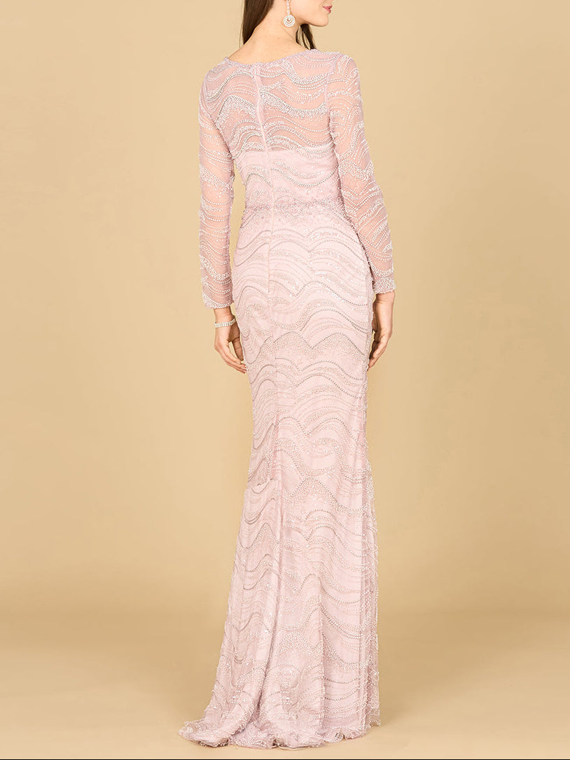 Long Sleeve Lace Fitted Gown - 29152 | OUTLET
