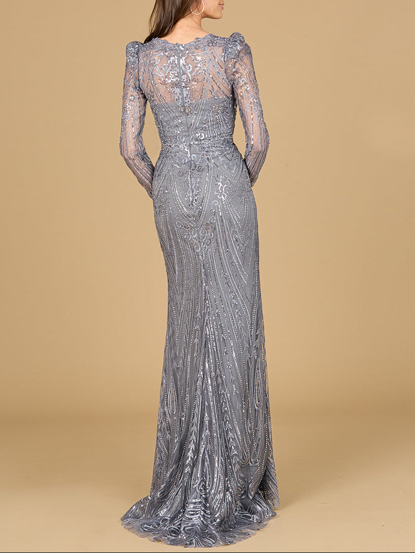 Long Sleeve Sheath Gown with Juliet Sleeves