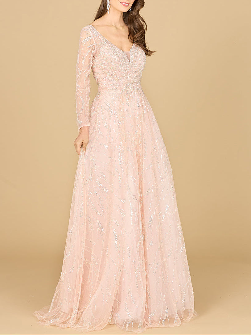 Long Sleeve Beaded Lace Gown | 29157