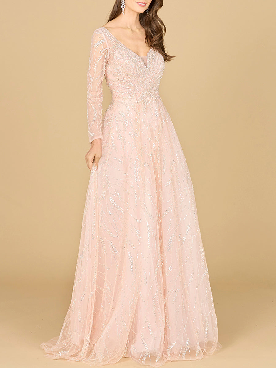 Long Sleeve Beaded Lace Gown | 29157