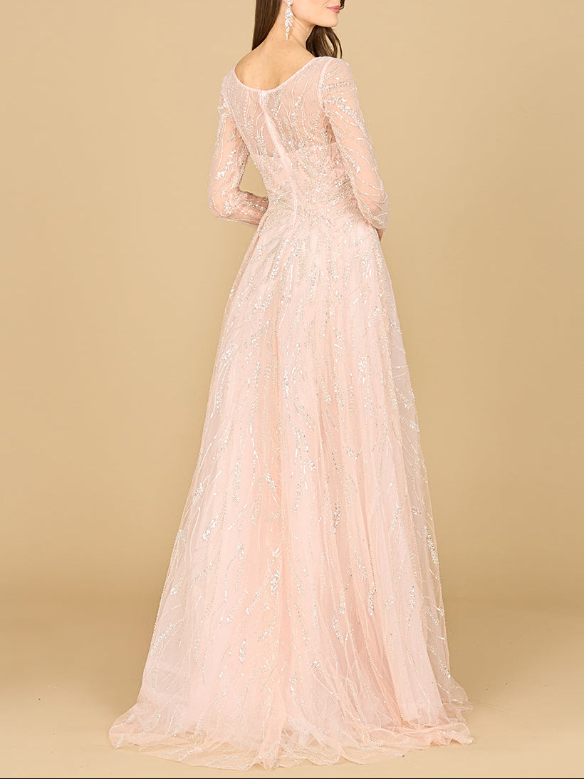 Long Sleeve Beaded Lace Gown | 29157