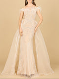 Off Shoulder Gown with Feathers | 29161