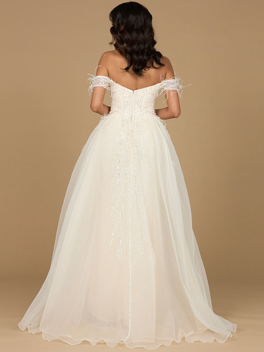Off Shoulder Gown with Feathers | 29161