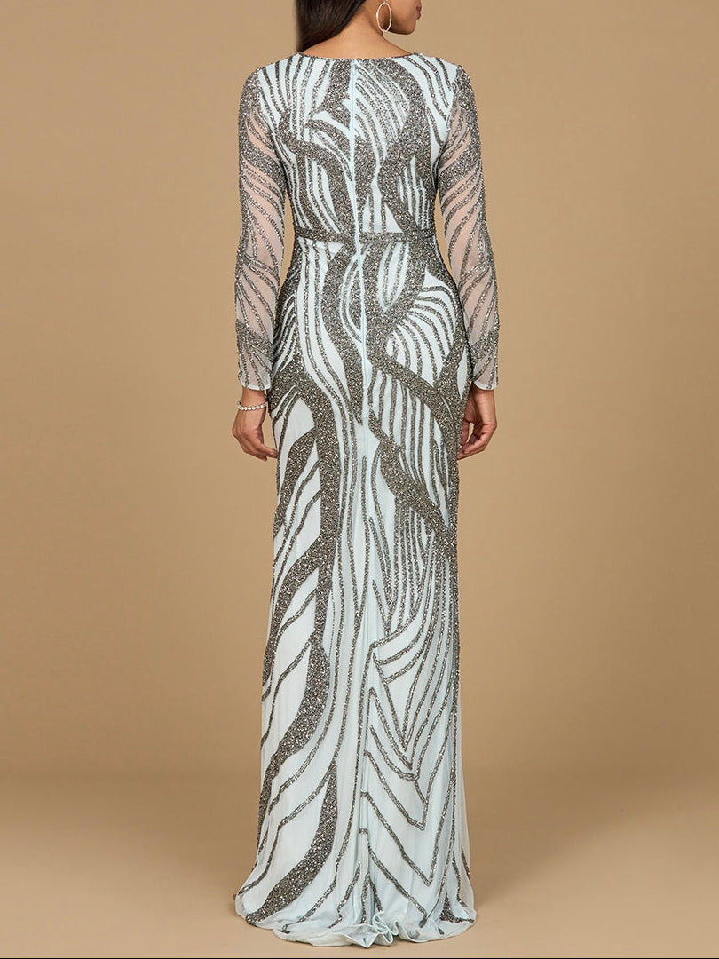 Cascading Beads Long Sleeve Dress - OUTLET