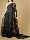 One Shoulder Cape Sleeve Gown