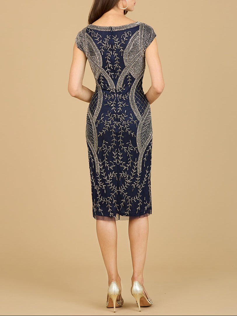 Cap Sleeve Midi Gown with High Neckline
