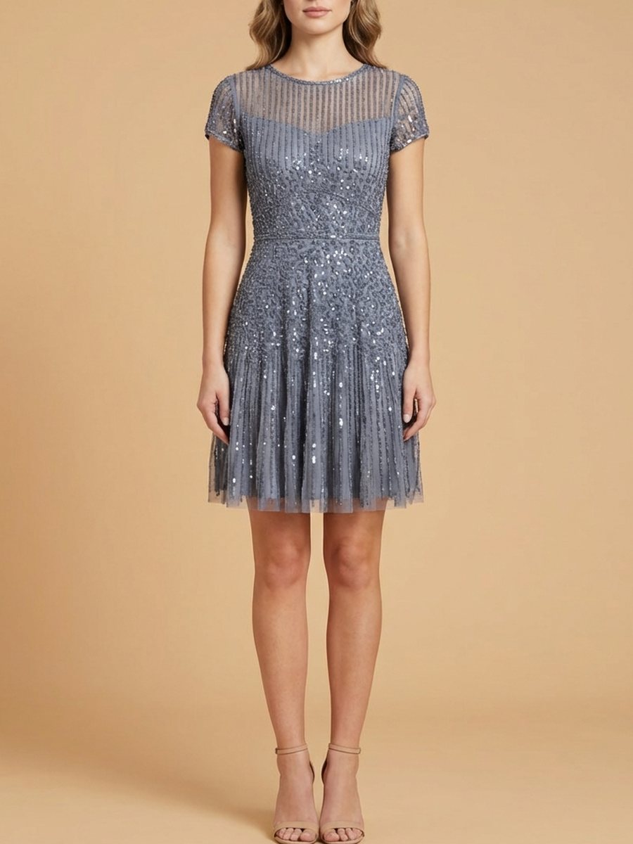 Cap Sleeve Sequin Short Dress