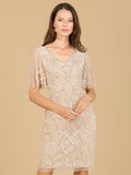 Beaded Short Dress with Cape Sleeves  - OUTLET