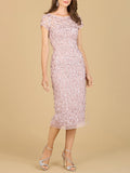 3D Applique Midi Dress with Cap Sleeves | 29186