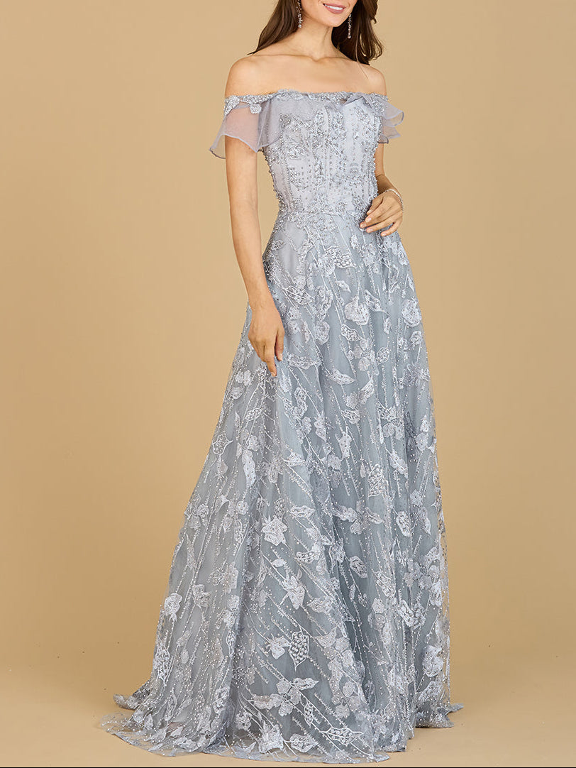 Flutter Off Shoulder Lace Gown