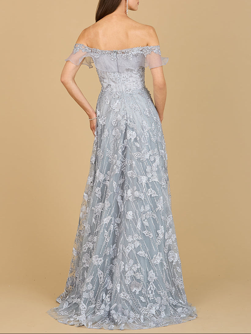 Flutter Off Shoulder Lace Gown