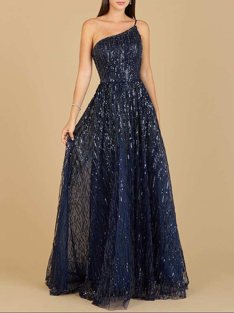 One Shoulder Navy Ball Gown