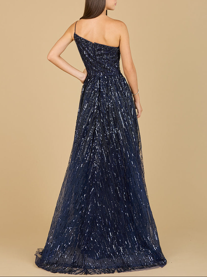 One Shoulder Navy Ball Gown