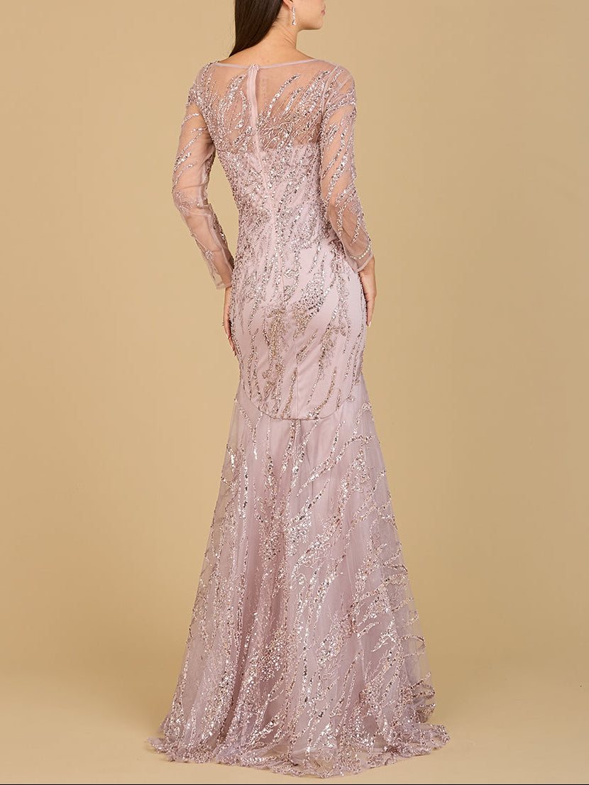Long Sleeve Mermaid Beaded Gown