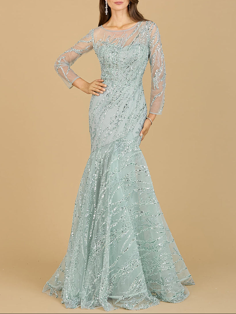 Long Sleeve Mermaid Beaded Gown