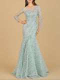 Long Sleeve Mermaid Beaded Gown