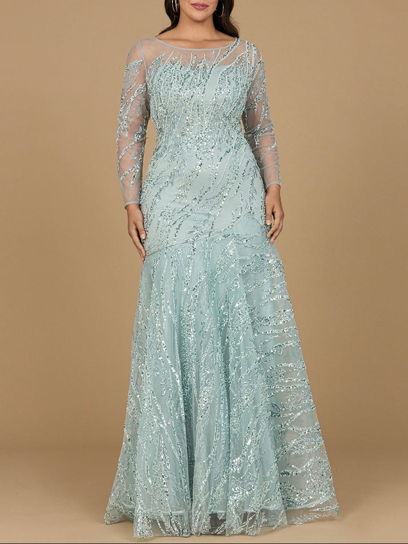 Long Sleeve Mermaid Beaded Gown