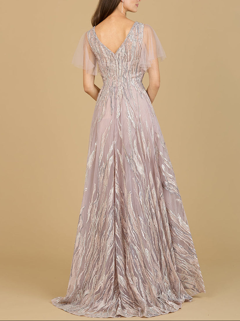 Cape Sleeve V-Neck Gown  - OUTLET