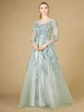 High Neck Lace Gown with Sheer Sleeves