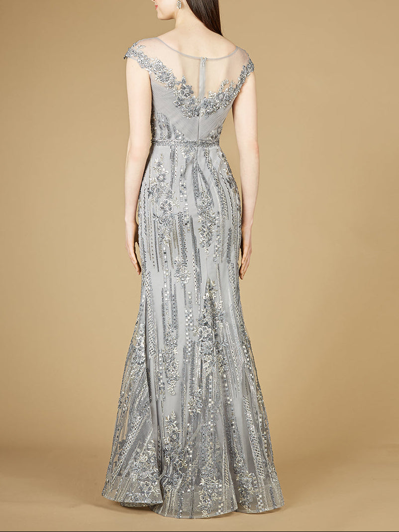 Cap Sleeve, Mermaid Lace Gown with High Neck OUTLET